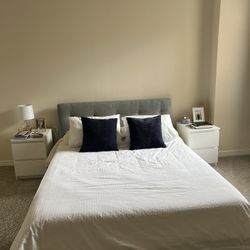 Queen Upholstered Bed Frame With Headboard And Nightstands