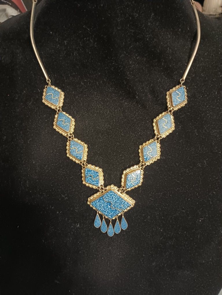 Alpaca Silver Necklace Crushed Blue Turquoise