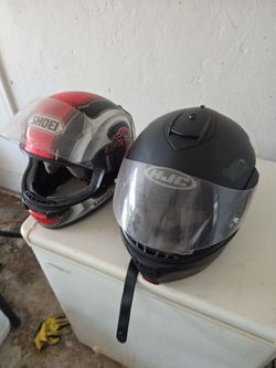 Motorcycle helmets both for the price of not even one.