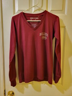 Mississippi State Bulldogs Women's Long Sleeve V-Neck Shirt Maroon Thumb Holes Pressbox Medium