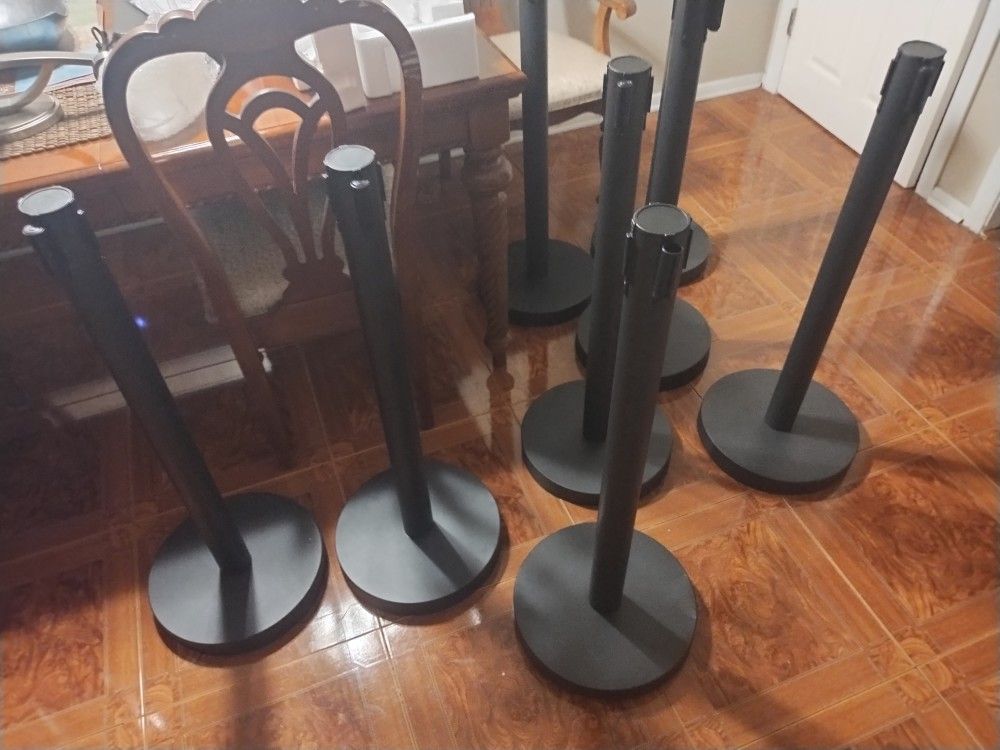 XPCARE 8 Pack Crowd Control Stanchion,Black Stanchion Set with 6.6ft/2m Black Retractable Belt, Black Crowd Control Barrier -Suitable for Hotels, Exhi