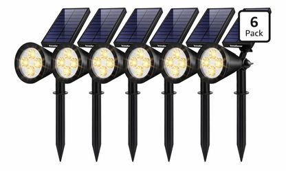 InnoGear 6 Solar Lights Outdoor Spot Garden Yard Landscape Flag, Warm White Waterproof, Auto On/Off, Adjustable Brightness, 2 Installations, Flag Pole