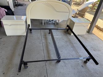 bed frame, headboard, and two nightstand