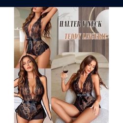 Lace Teddy Bodysuit Halter V Neck One