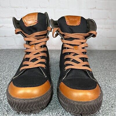 Levis Canvas Combat Boots Mens 12 Black Brown Lace Up