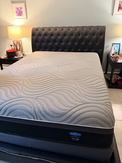 QUEEN BED FRAME + SEALY POSTUREPEDIC MATTRESS - LIKE NEW - $450