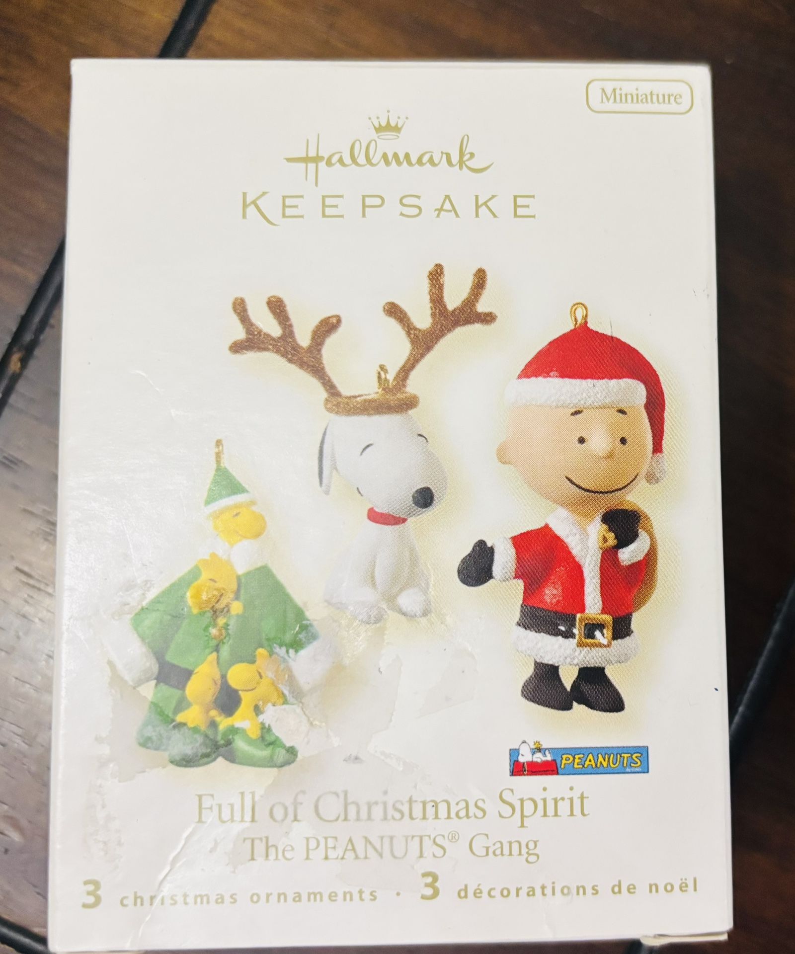 NIB Hallmark 3pc Peanuts 2008 Handcrafted FULL OF CHRISTMAS SPIRIT Ornaments