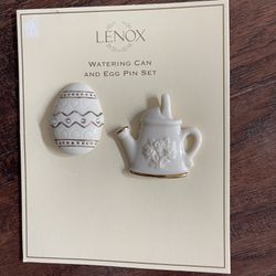 NEW Lenox Watering Can And Egg Pin Set