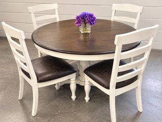 Round Farmhouse Dining Table and 4 Chairs
