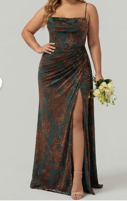 Dark Green Mermaid Corset Streamer Long Floral Burnout Velvet Dress with Slit