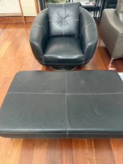 Black  Leather Swivel Chair and Ottoman Set