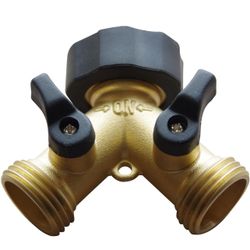 2 Way Brass Tap, 2 Way Washing Machine Hose Connector Turn One Tap Into 2 Way Brass Tap Manifold with Individual On/Off Valves