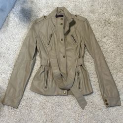 nude tan women’s faux leather jacket coat medium 