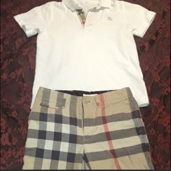 White Burberry Polo & Plaid Shorts Outfit For Boys