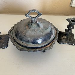 Rustic Candle Holders and Dish