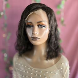12" natural wave human hair wig dark brown   360 lace front new  free part