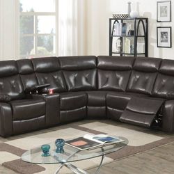 Brand New Brown Leather Reclining Sectional Sofa