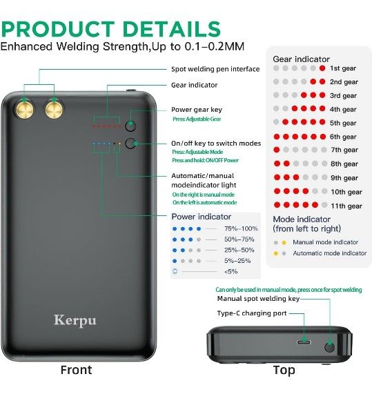 Spot Welder, Kerpu Mini Spot Welder, Portable Spot Welder Machine, Spot Welding Equipment Energy Storage 5000mAh for DIY 18650 Battery, Portable Batte