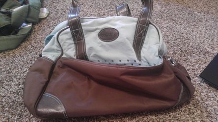 Brown and Blue Diaper bag with polka dots. In excellent condition.
