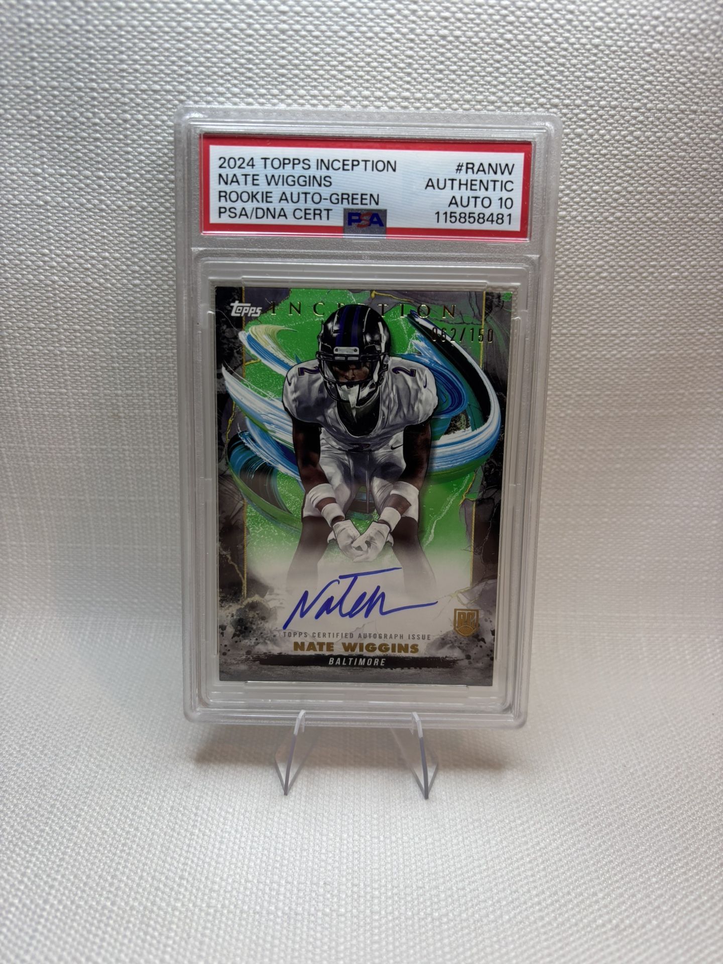 2024 Topps Inception Nate Wiggins Rookie Auto Green RC #62/150 PSA Auth 10