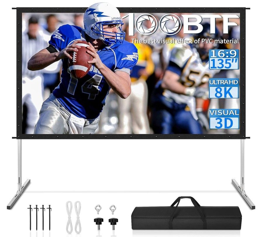 Projector Screen and Stand 135 inch Outdoor Projector Screen with ONOAYO 5G WiFi Projector