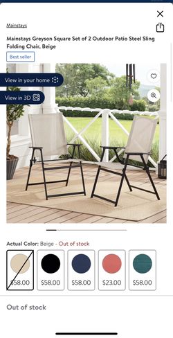 Mainstays Greyson Steel Sling Folding Chair, Beige - 8 chairs