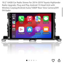 10.2'' 64GB Car Radio Stereo for 2014-2019 Toyota Highlander Radio Upgrade, Plug and Play Android 13 Head Unit with Wireless Carplay/Android Auto/1080