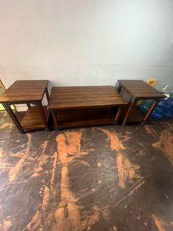 Rustic wood coffee table and end tables