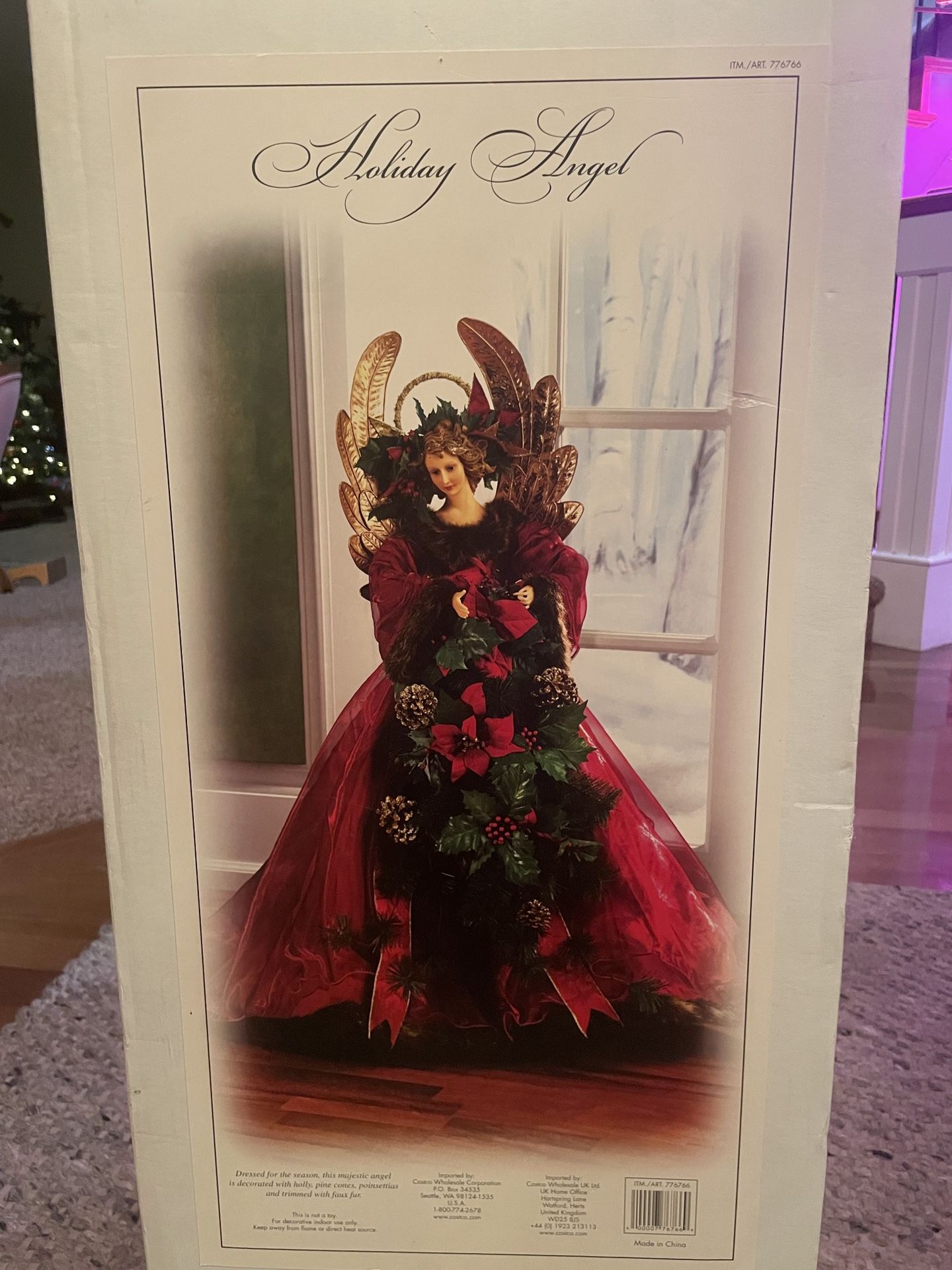Large Vintage Holiday Christmas Angel Display Figure Costco 47” Tall Poinsettia