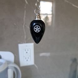 Pendulum Black Agate ⚫️ Stone Pentacle Engraved Reiki Chakra 