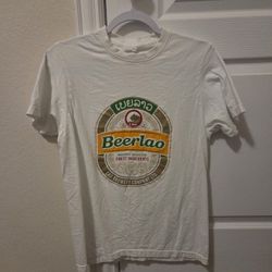 Beerlao Lao Brewery Company Beer 2 Sided Graphic Print T-Shirt White L Tee Men