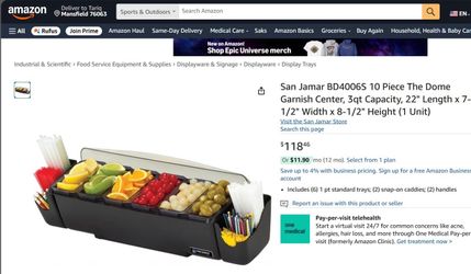San Jamar BD4006S 10 Piece The Dome Garnish Center, 3qt Capacity, 22" Length x 7-1/2" Width x 8-1/2" Height
