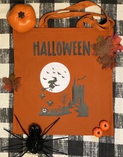 Halloween Trick Or Treat Bag For Kids Witch Over Moon Canvas Tote Bag