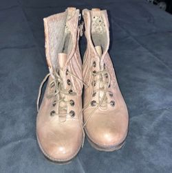 Dromedaris Paris Women's RARE Pink Leather Lace-Up Ankle Booties Floral Lined 37