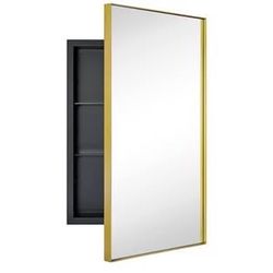 New in Box Recessed Mount 16x26'' Squared Rectangle Brushed Gold Bathroom Medicine Cabinet w/ Mirror