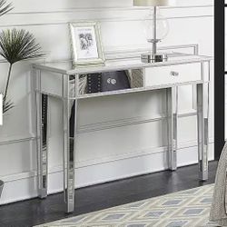 Silver Mirrored Makeup Table Desk Vanity Tables for Women with 2-Drawers