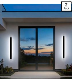Modern Outdoor Wall Light, 2 Pack 47in Exterior Wall Lights Dimmable, Outside Lights Waterproof Black Outdoor LED Porch Long Strip Wall Sconce Wall Mo
