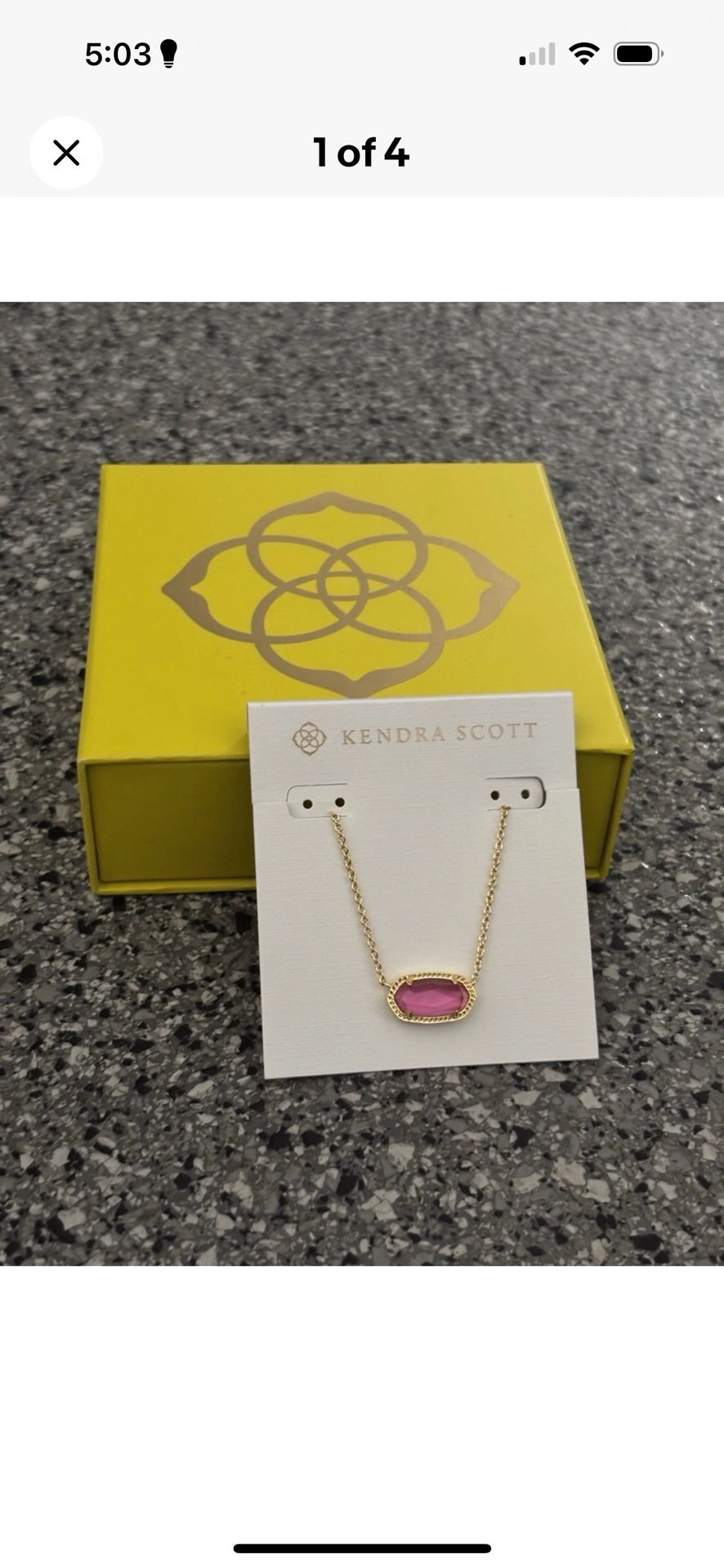 NEW Kendra Scott Elisa Pendant Azalea Illusion Gold Necklace w/Bag and Box