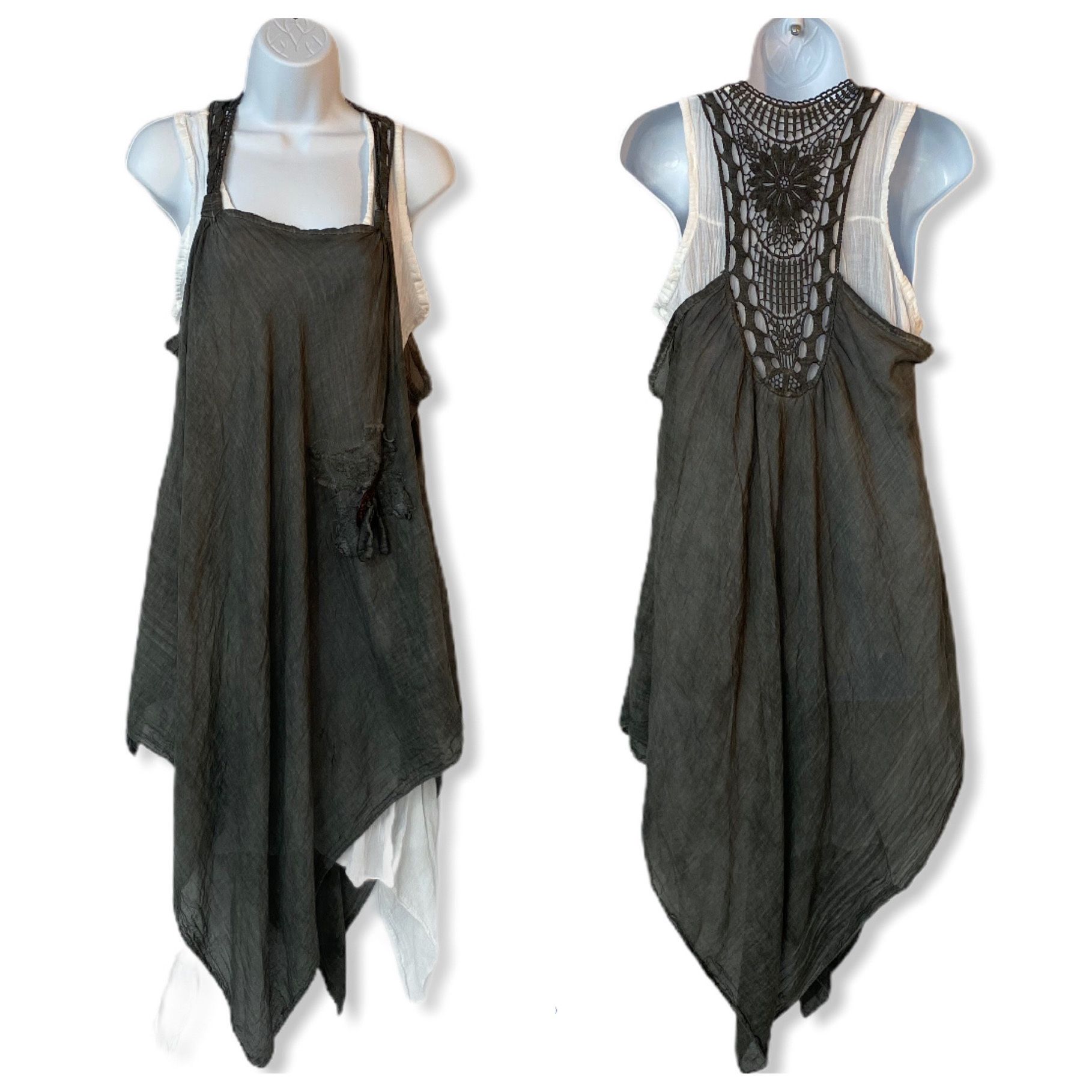 Made In Italy Dress Lagenlook Boho Small S Gray