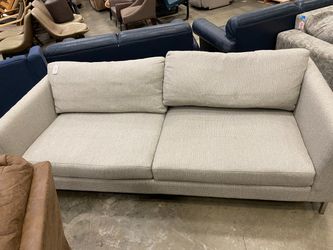 CRATE & BARREL Grey Tweed Tyson Sofa with Square Arm and Metal Base