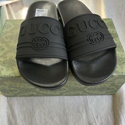 Gucci Logo Slides Black Rubber New