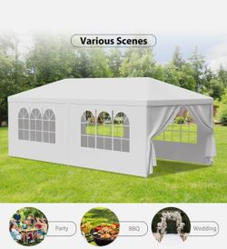 10×20 FT White Party Tent, Waterproof Outdoor Wedding Canopy with 6 Removable Sidewalls