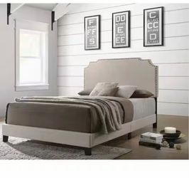 Coaster Home Furnishings - Tamarac - Wood - Upholstered Panel Bed with High Headboard, Arch Detail and Antique Brass Nailhead Trim - Bedroom - Eastern