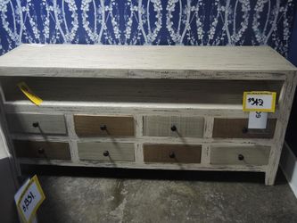 Distressed Whitewash Multi-Tone 8-Drawer Console Cabinet