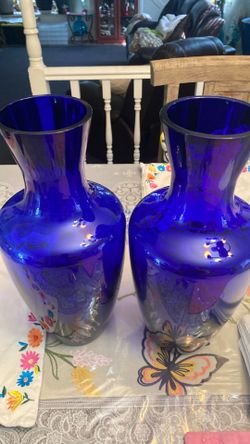 Two cobalt glass vase