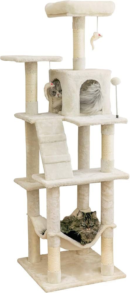 63.8 inches Multi-Level Cat Tree for Large Cats with Sisal-Covered Scratching Posts, Padded Platform, Hammock and Condo,Stable Cat Tower Ca