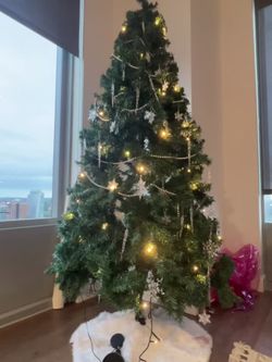 7ft Pre-Lit Christmas Tree with Ornaments - All Lights Work