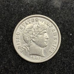 1901 Barber Silver Dime -- AWESOME NEAR-UNCIRCULATED COIN!