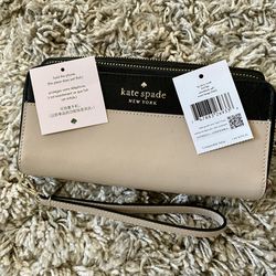 NEW Kate Spade lg Carry Wristlet K5786 colorblock saff warm beige 960 ♠️