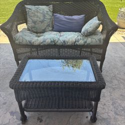 Wicker Loveseat And Table